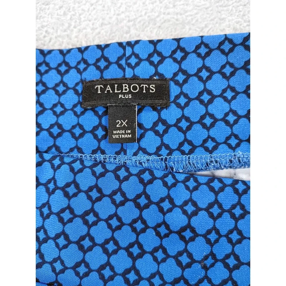 Talbots Women Plus A-Line Skirt Blue Geometric 2X Stretch Career
